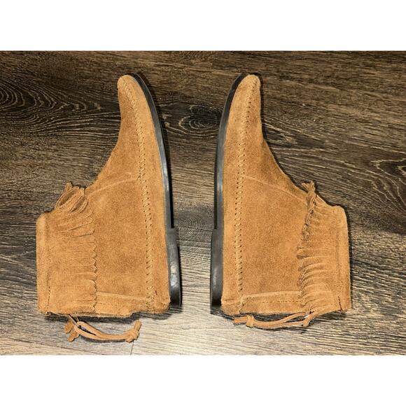 MINNETONKA Womens Moccasins Sz 7 Brown Suede Fringe Zip Ankle Boots - Picture 6 of 9